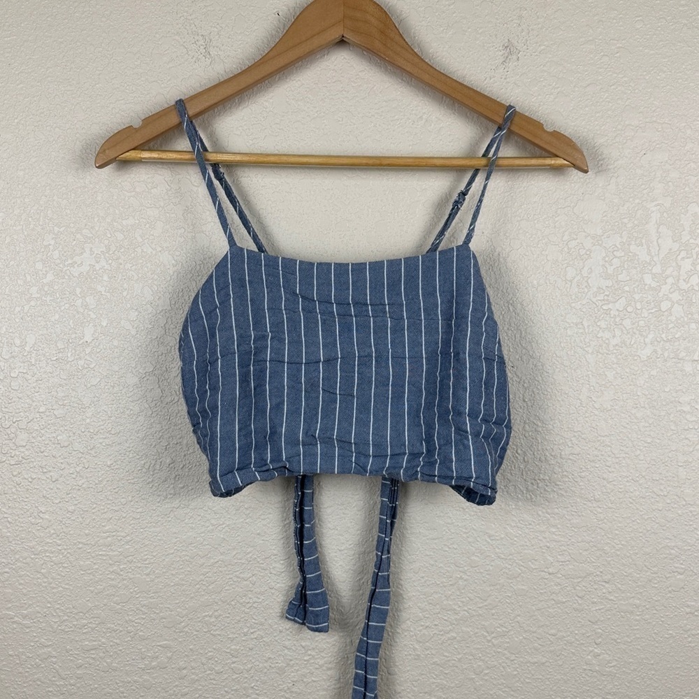 J.Galt Striped Cropped Square Neck Spaghetti Strap Top OS